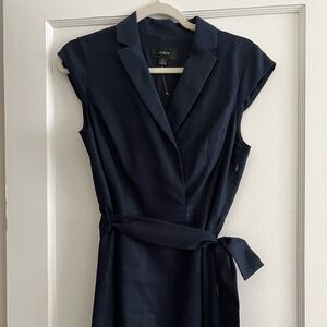 J. Crew Belted faux wrap dress stretch linen - navy